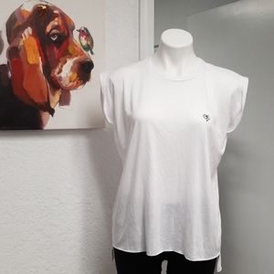 White rolled sleeve tee